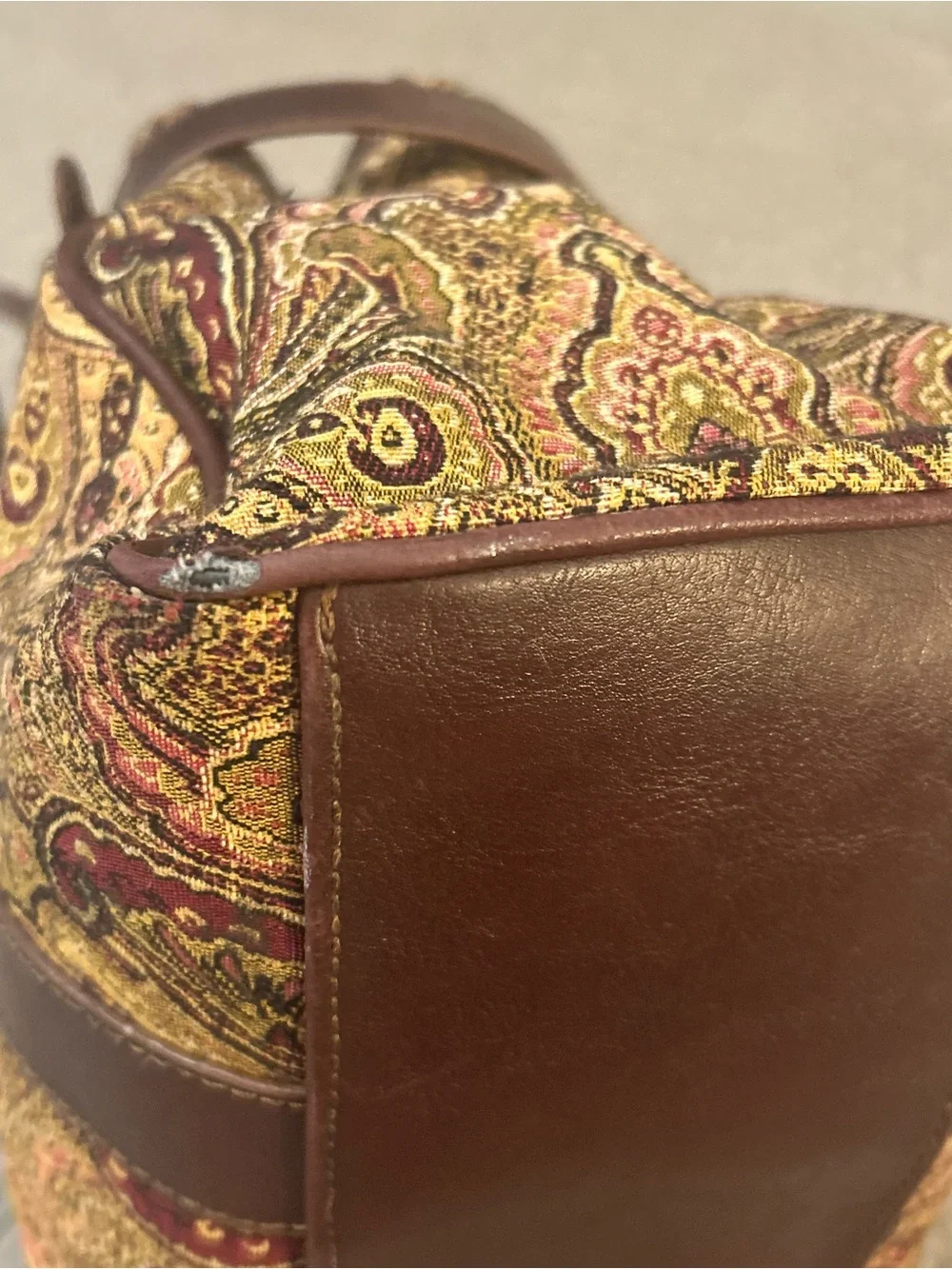 Etienne Aigner Tapestry Paisley Shoulder Bag Brown Multi Pocket